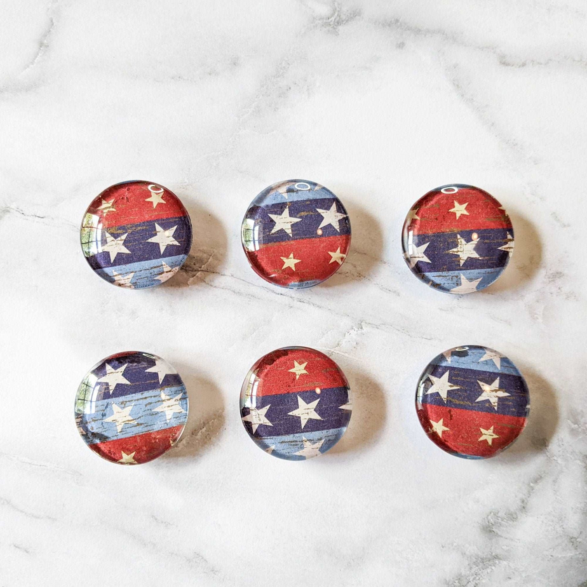 Red White Blue Stars Glass Magnet Set of 6