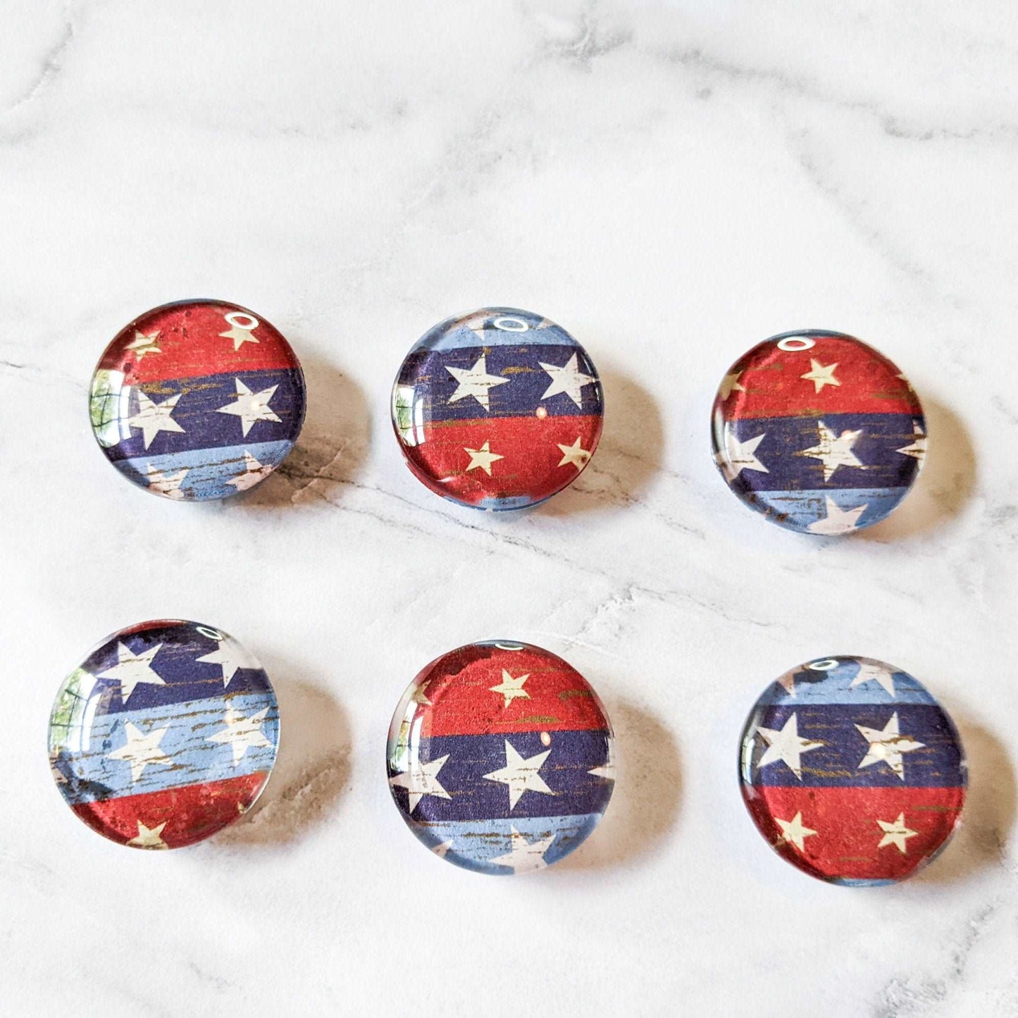 Red White Blue Stars Glass Magnet Set of 6
