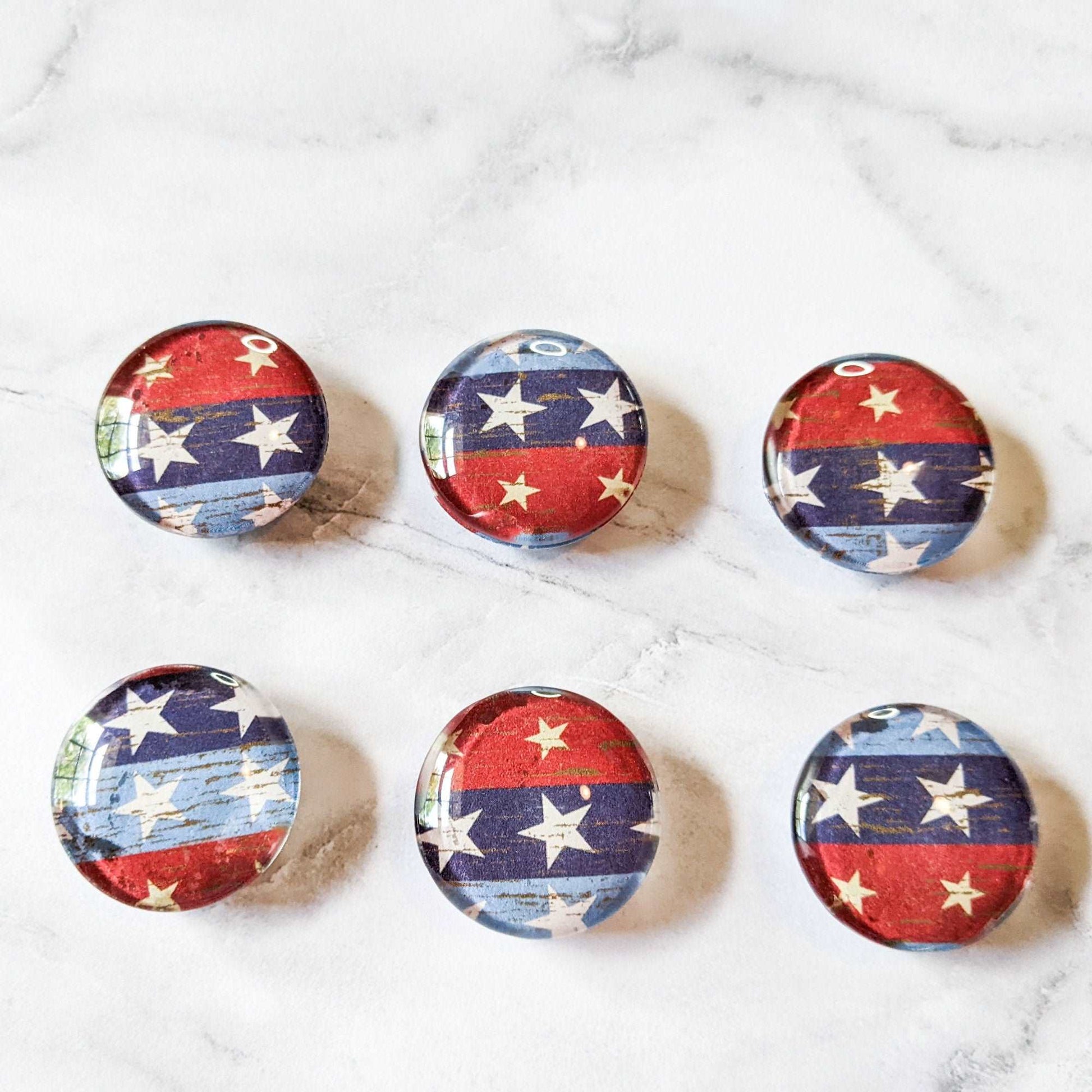 Red White Blue Stars Glass Magnet Set of 6
