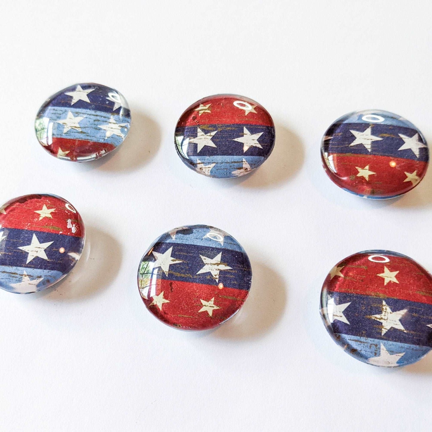 Red White Blue Stars Glass Magnet Set of 6
