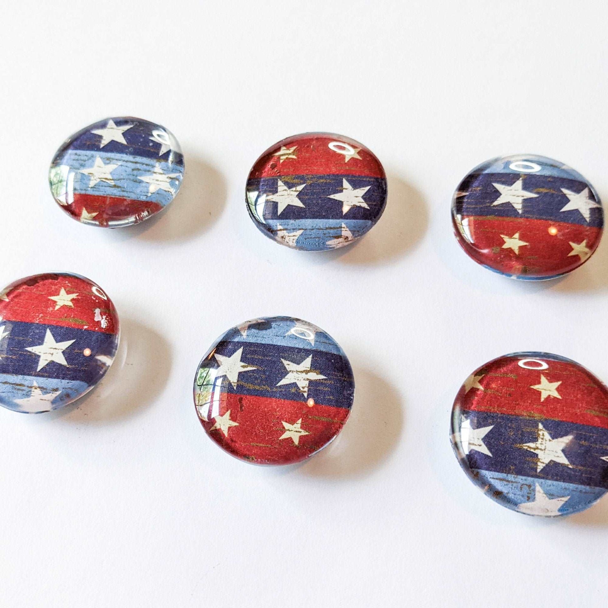 Red White Blue Stars Glass Magnet Set of 6