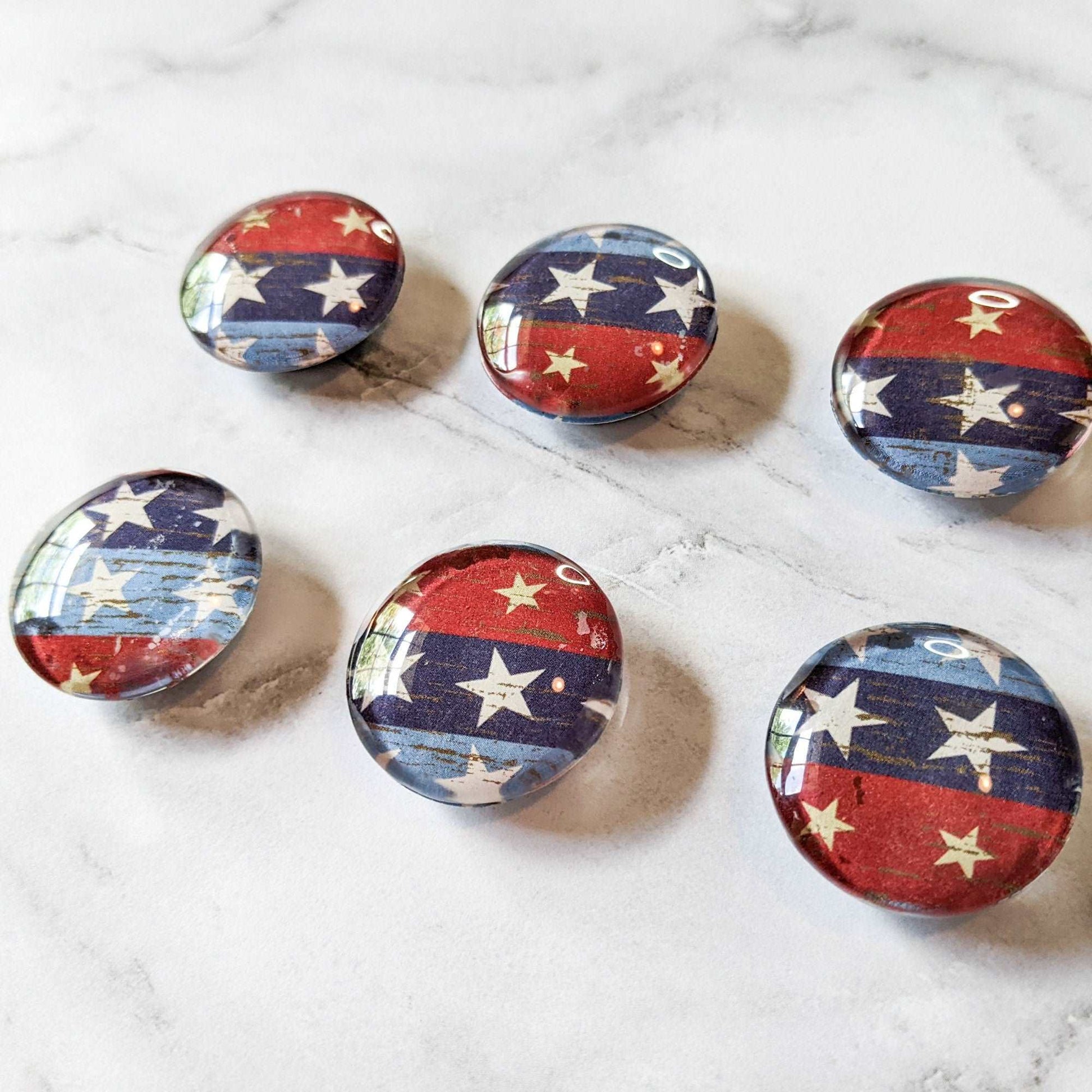 Red White Blue Stars Glass Magnet Set of 6