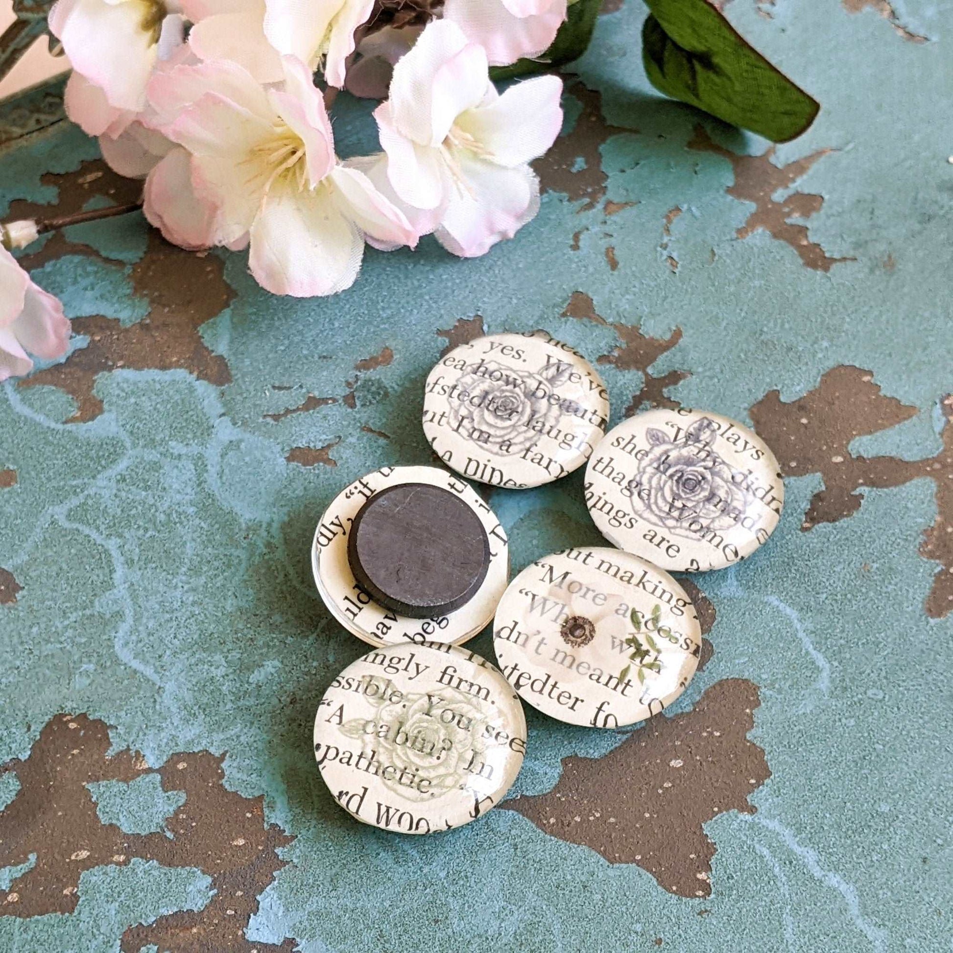 Book Page Floral Glass Magnet