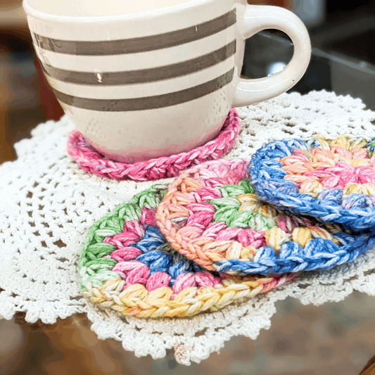 Rainbow Crochet Coaster Set