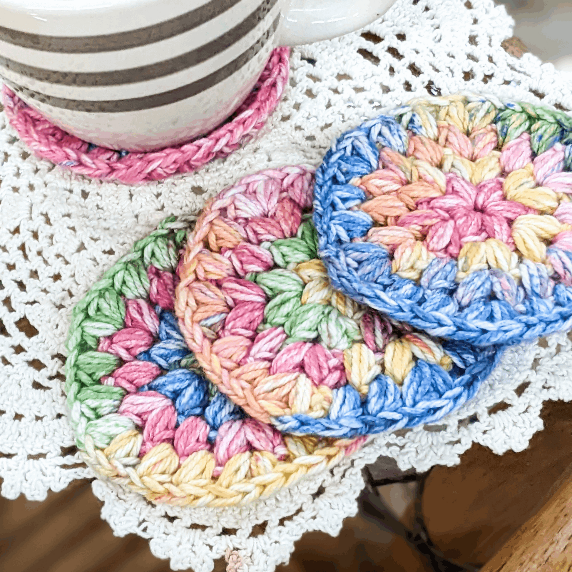 Rainbow Crochet Coaster Set