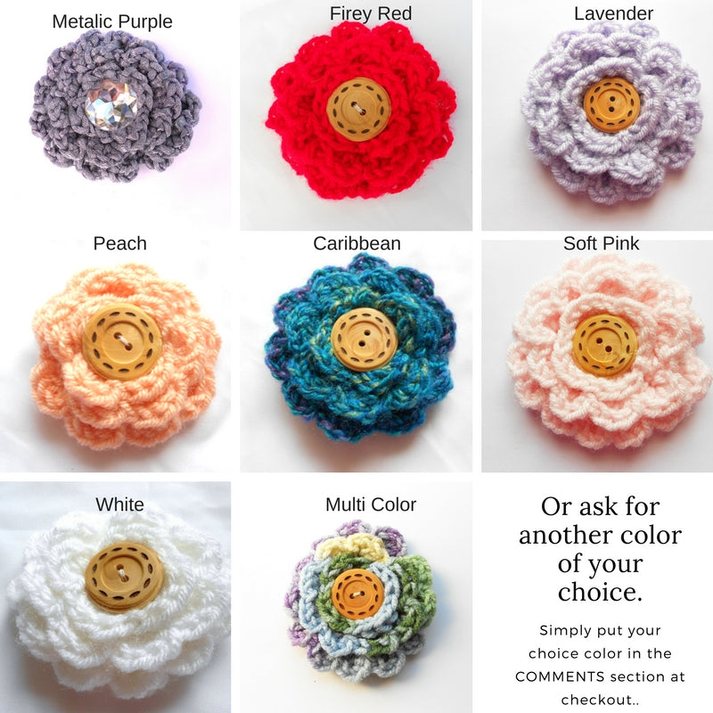 Crochet Flower Pin — Clip On Hair Flower, Handmade Accessory