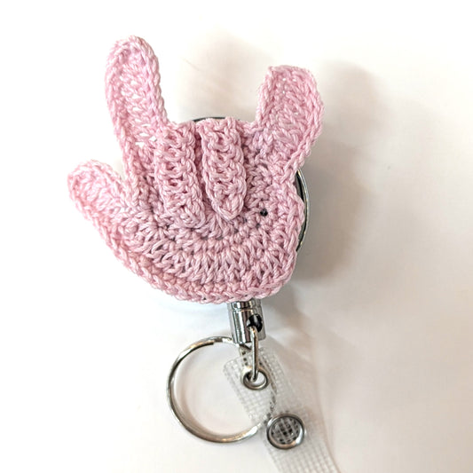 ASL ILY Badge Reel — Handmade Crochet Retractable Badge Holder