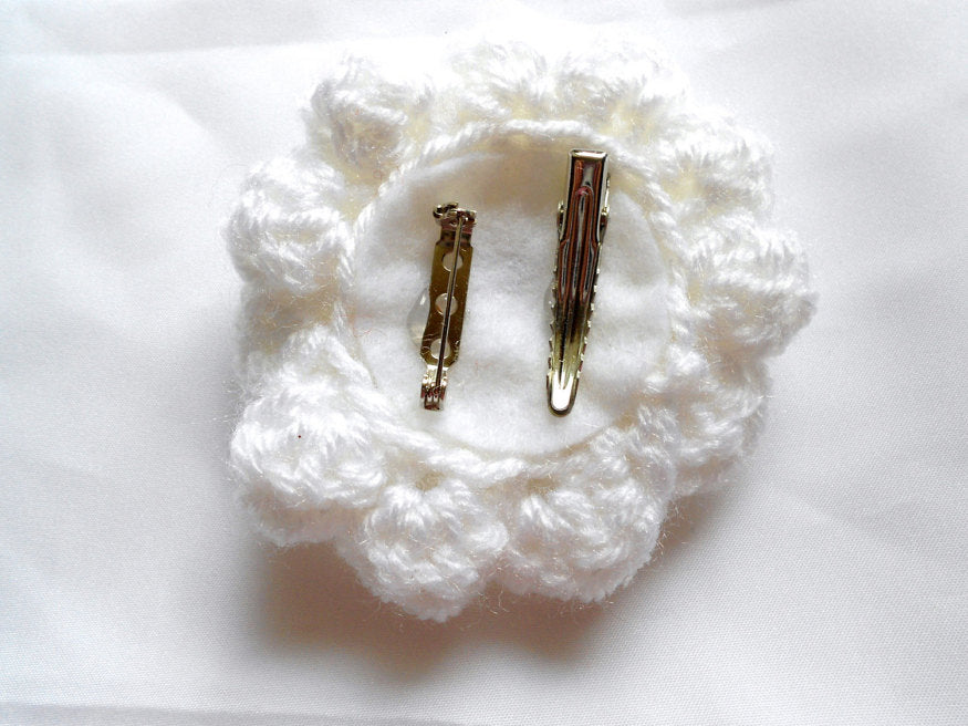 Crochet Flower Pin — Clip On Hair Flower, Handmade Accessory