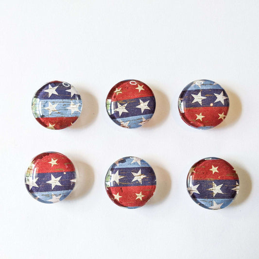 Red White Blue Stars Glass Magnet Set of 6