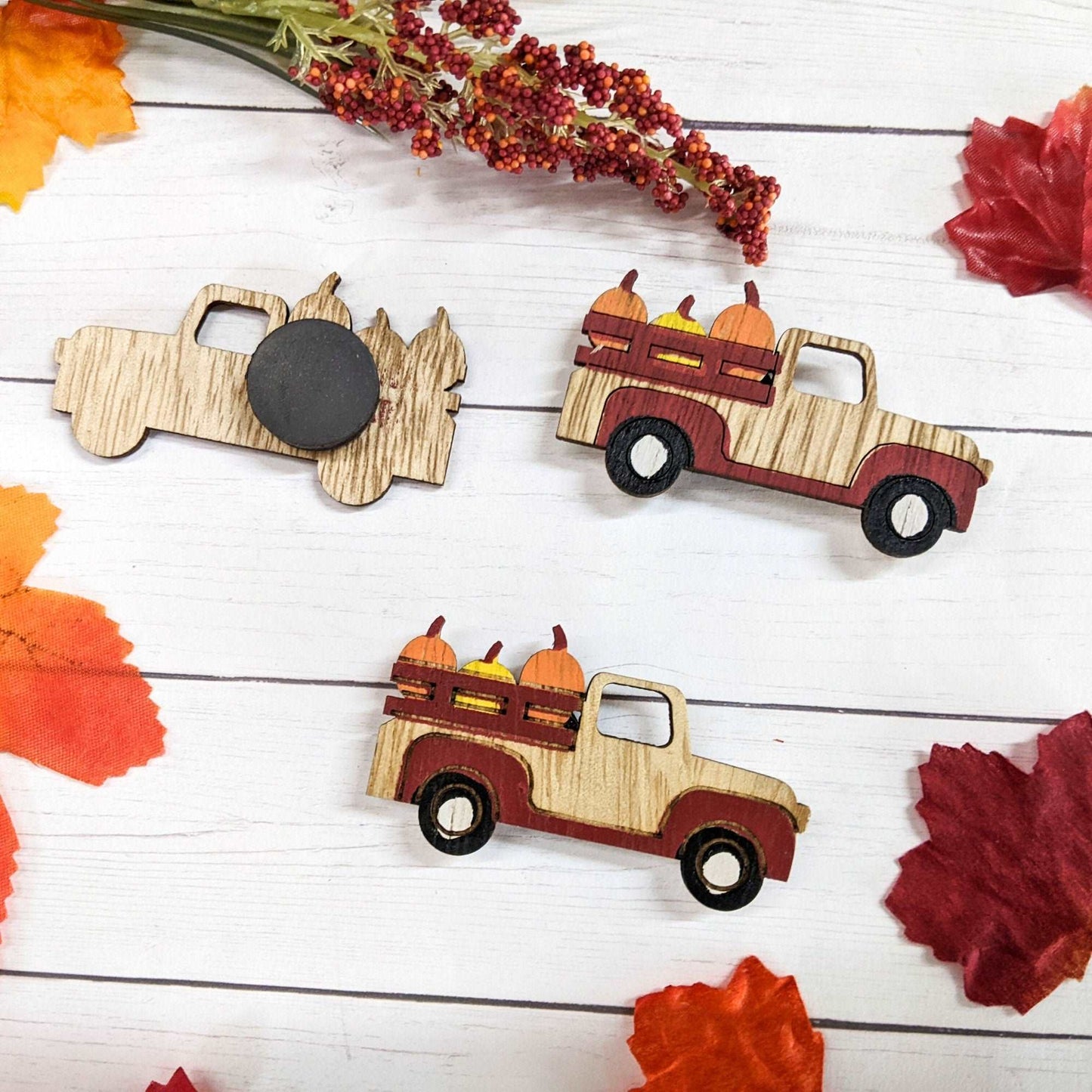 Pumpkin Truck Wood Magnet Set of 3