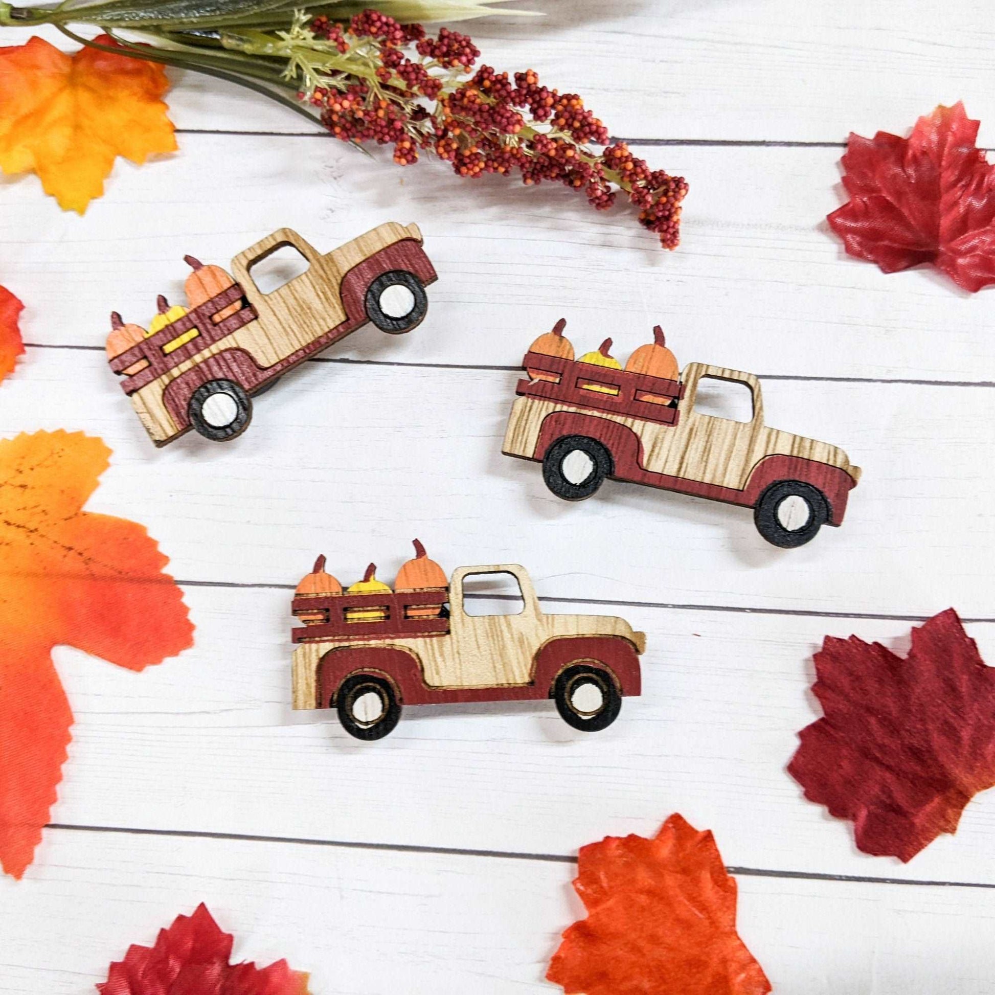 Pumpkin Truck Wood Magnet Set of 3