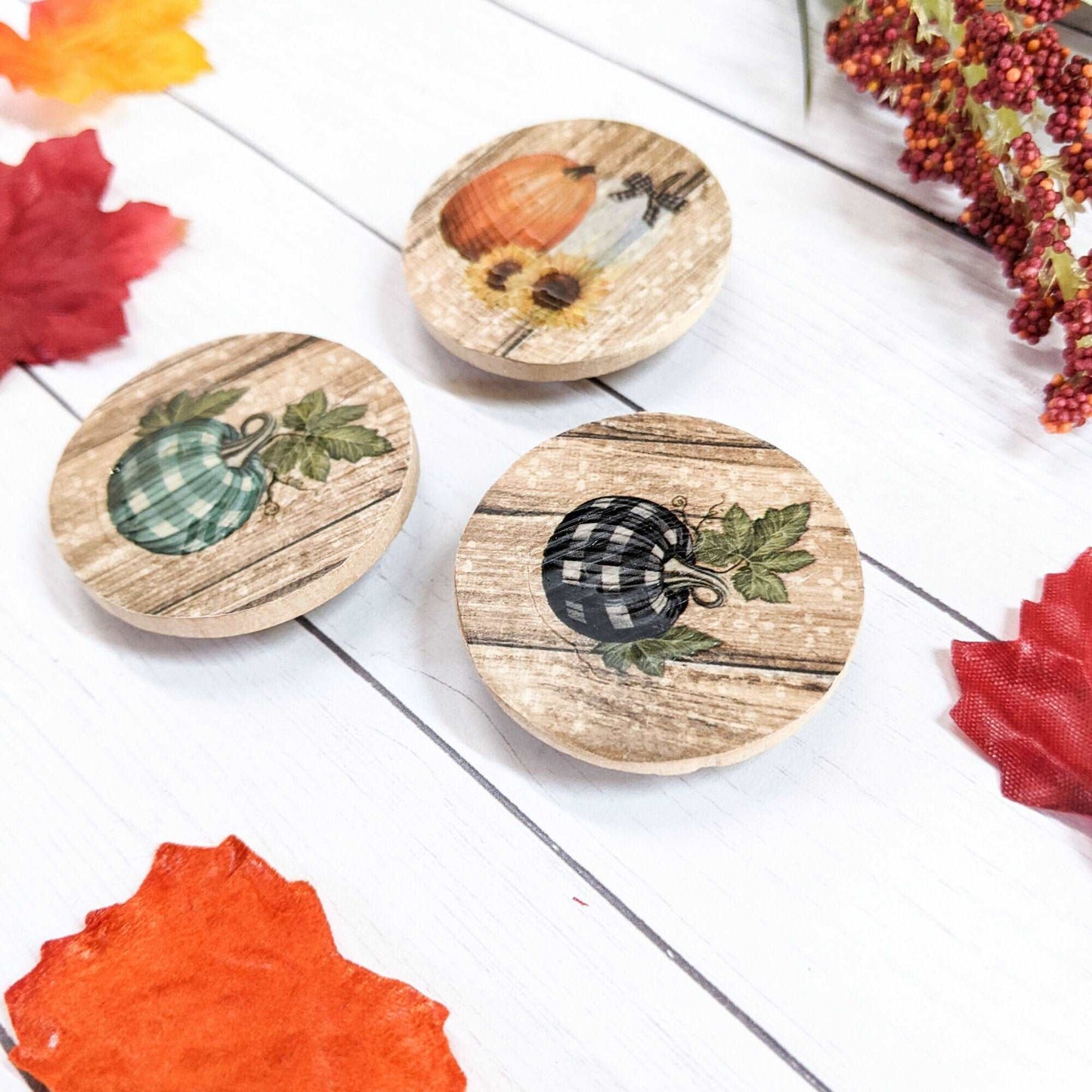 Fall Pumpkin Wood Magnet - Set of 3