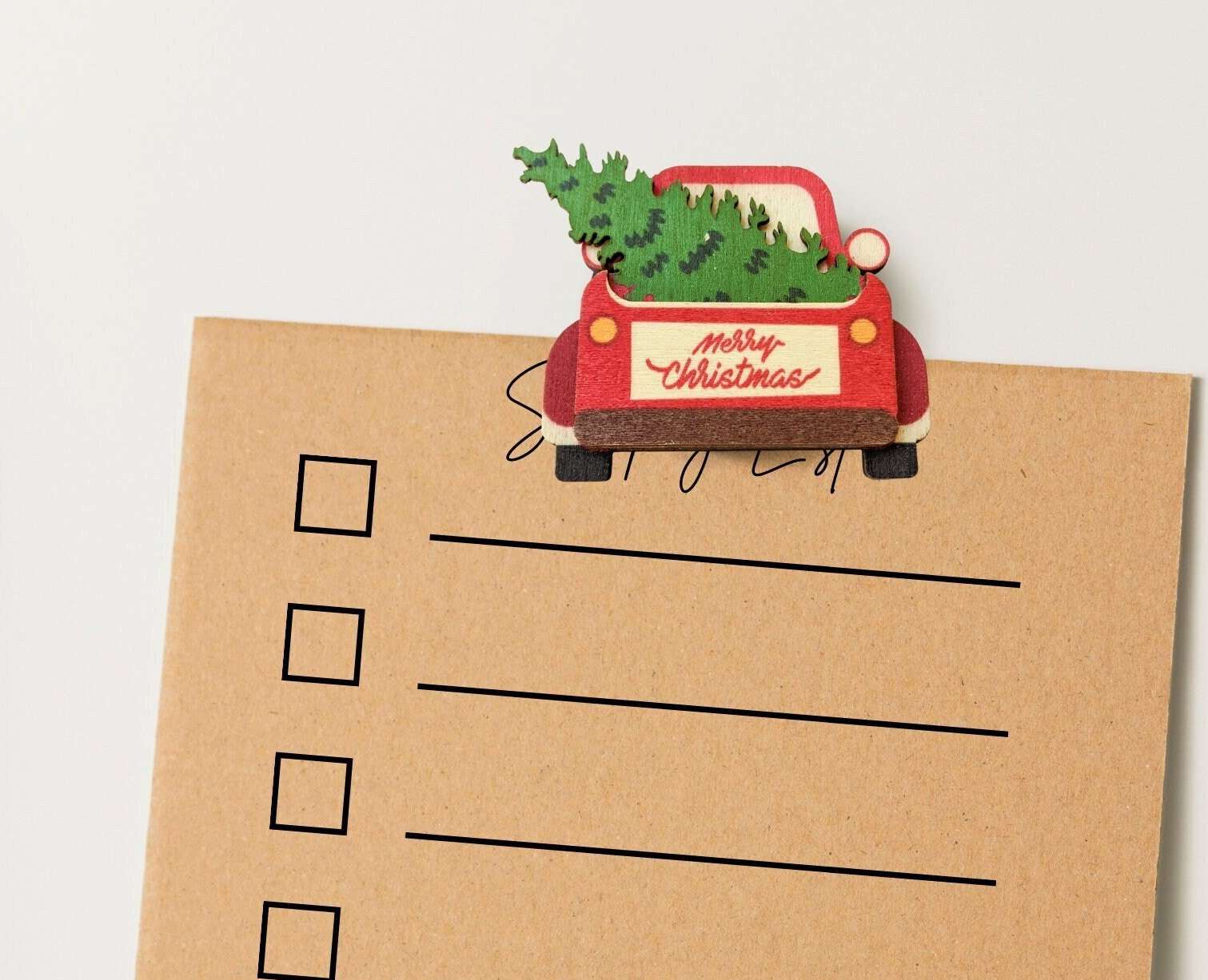 Christmas Tree Truck Wood Magnet