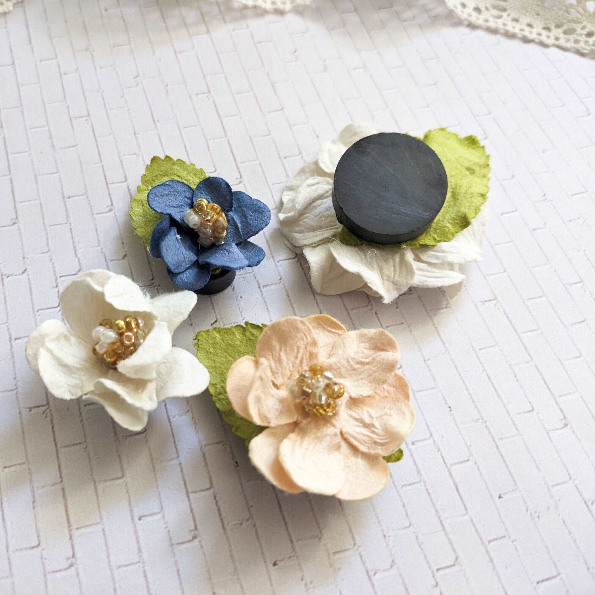 Paper Flower Fridge Magnet Set of 4