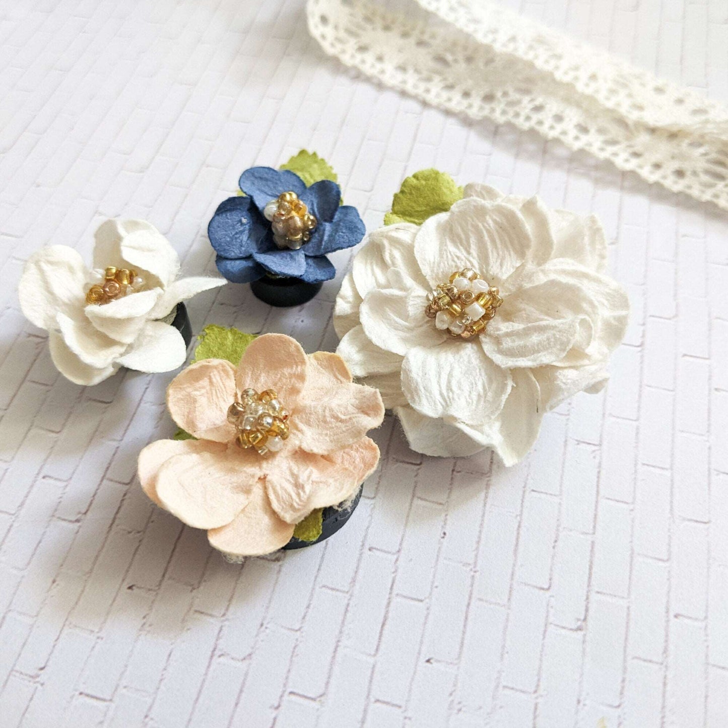 Paper Flower Fridge Magnet Set of 4