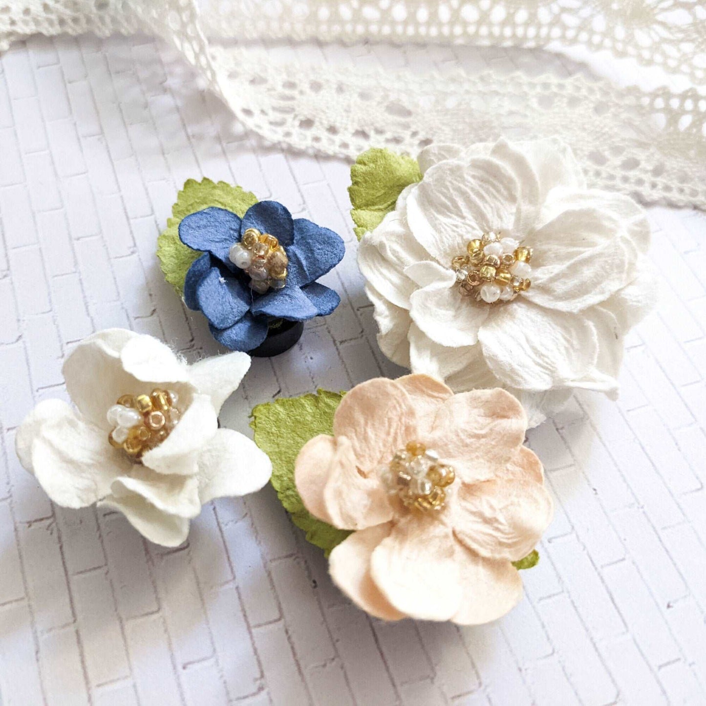 Paper Flower Fridge Magnet Set of 4