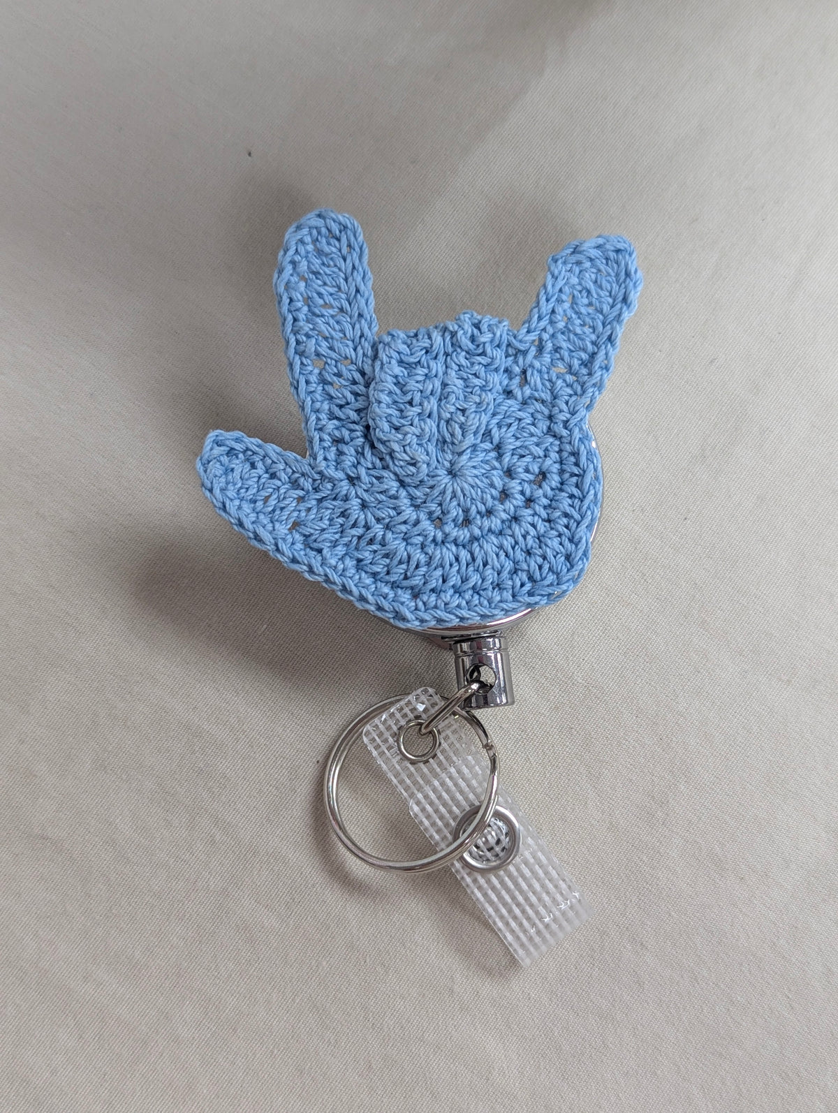 ASL ILY Badge Reel — Handmade Crochet Retractable Badge Holder