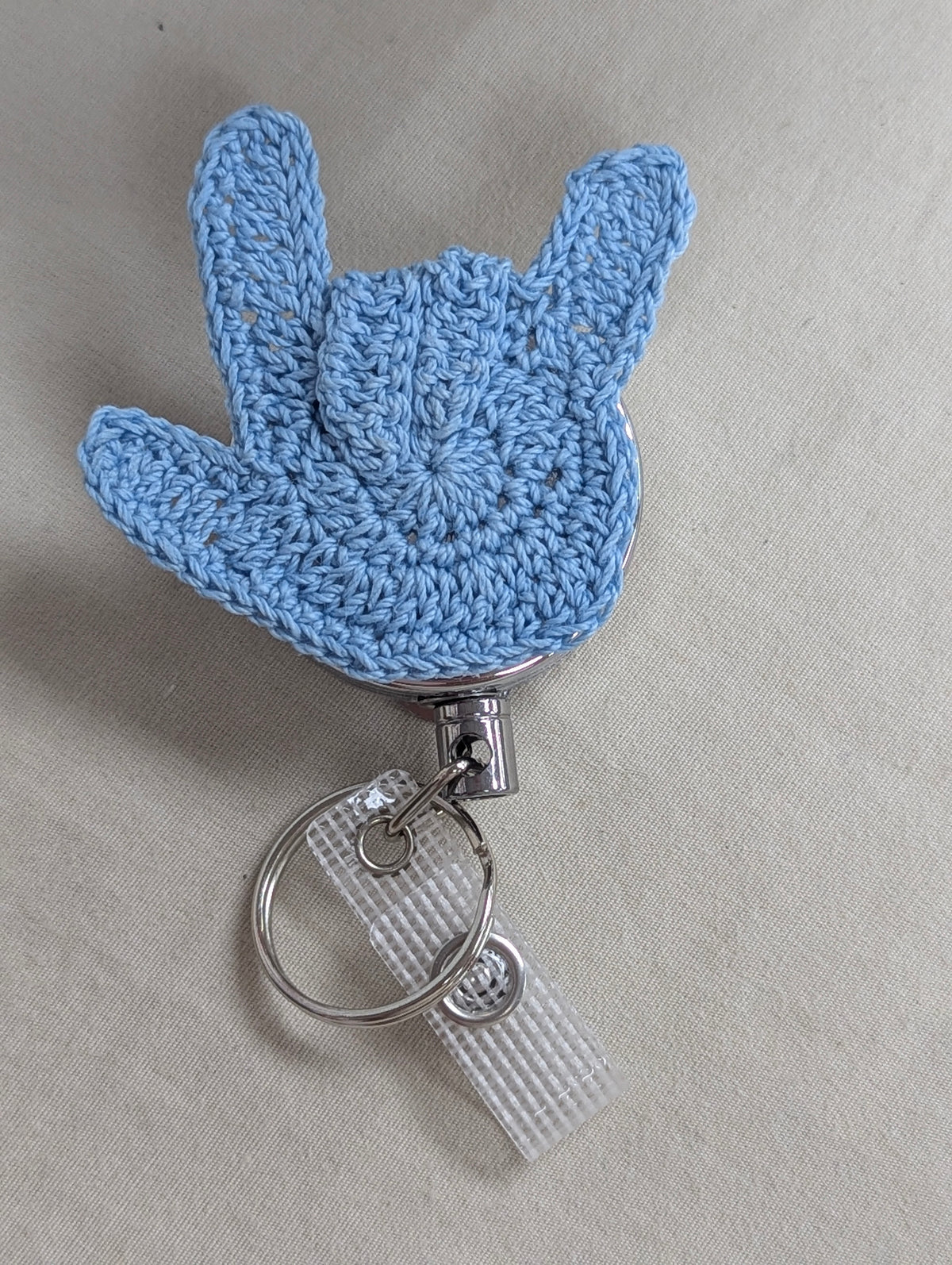 ASL ILY Badge Reel — Handmade Crochet Retractable Badge Holder