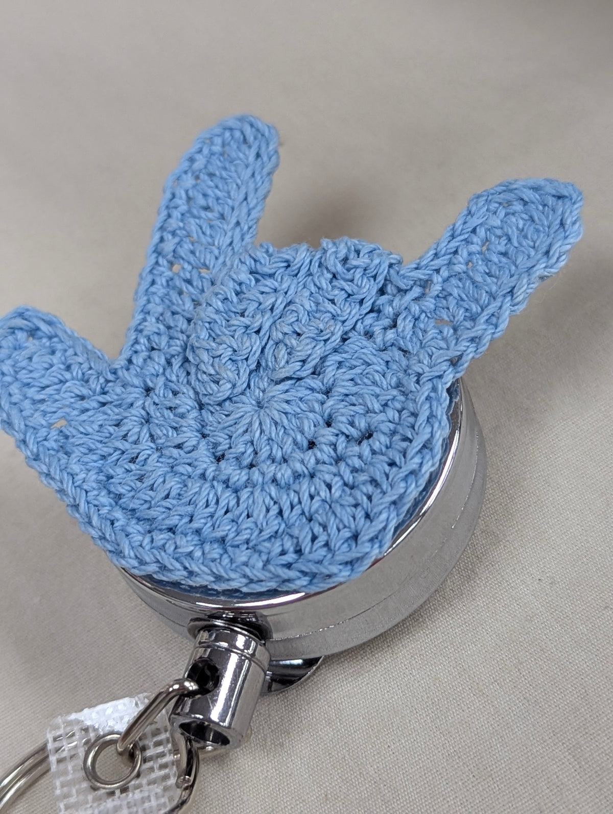 ASL ILY Badge Reel — Handmade Crochet Retractable Badge Holder