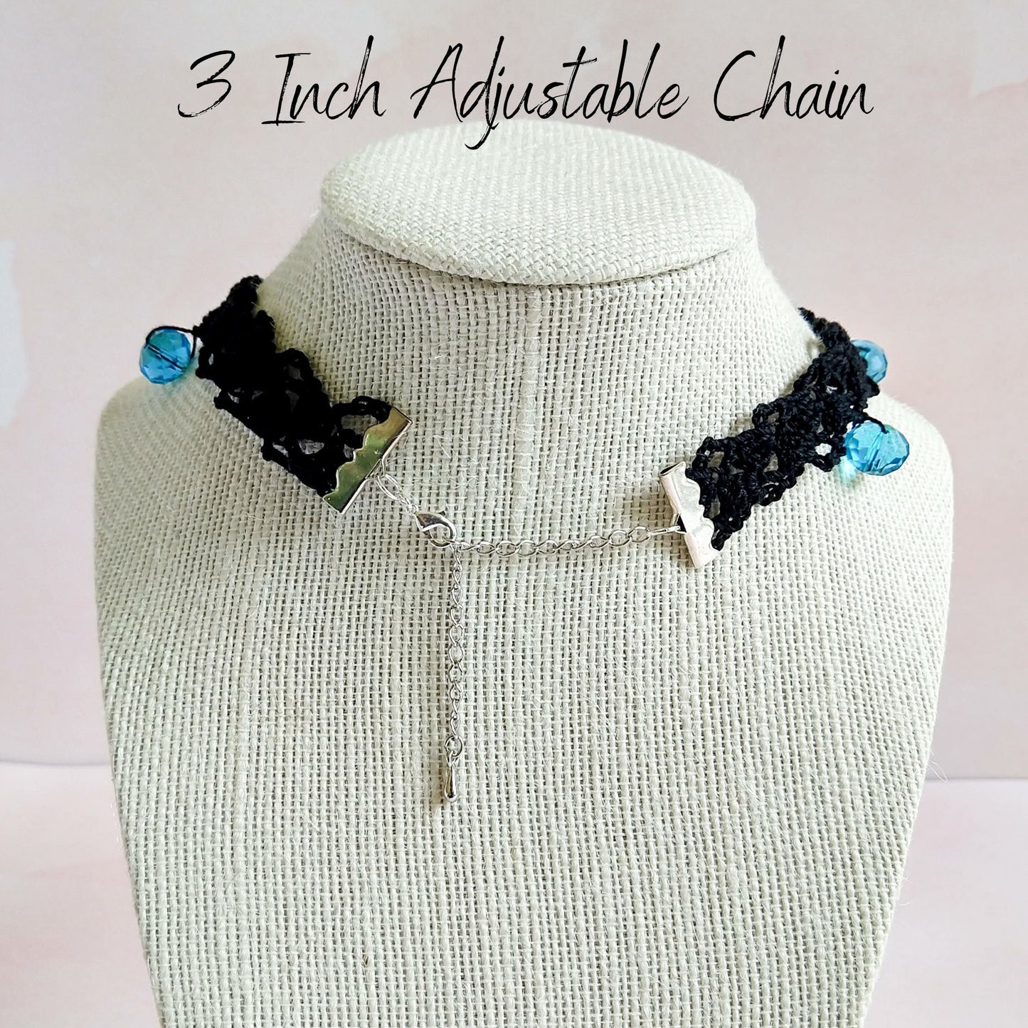 Black Lace Choker Necklace with Turquoise Beads