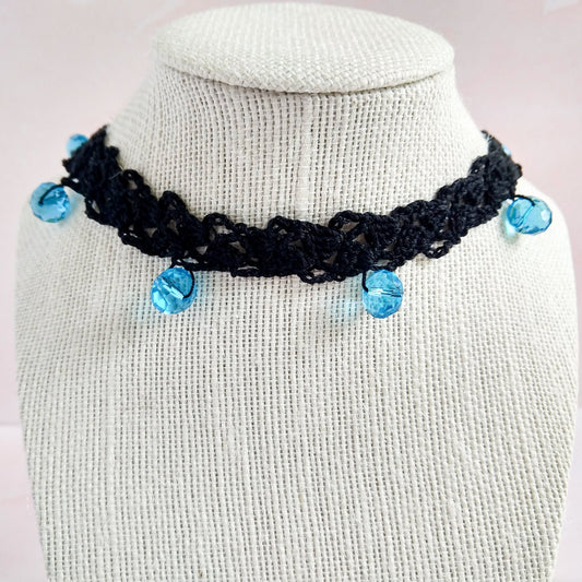 Black Lace Choker Necklace with Turquoise Beads